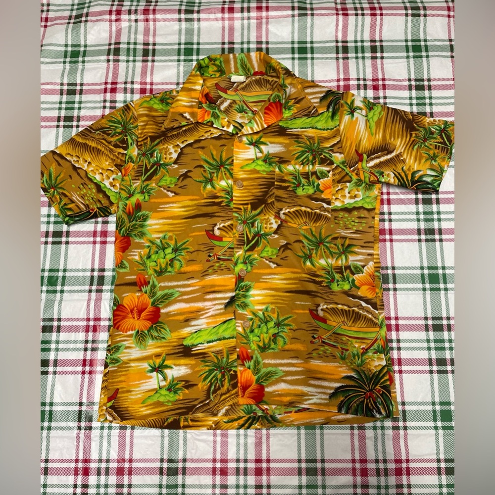 Vintage Big Sur Hawaiian Print Short Sleeve Button Up Shirt Mens Size Large